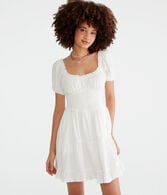 Solid Scoop-Neck Textured Dot Fit & Flare Dress