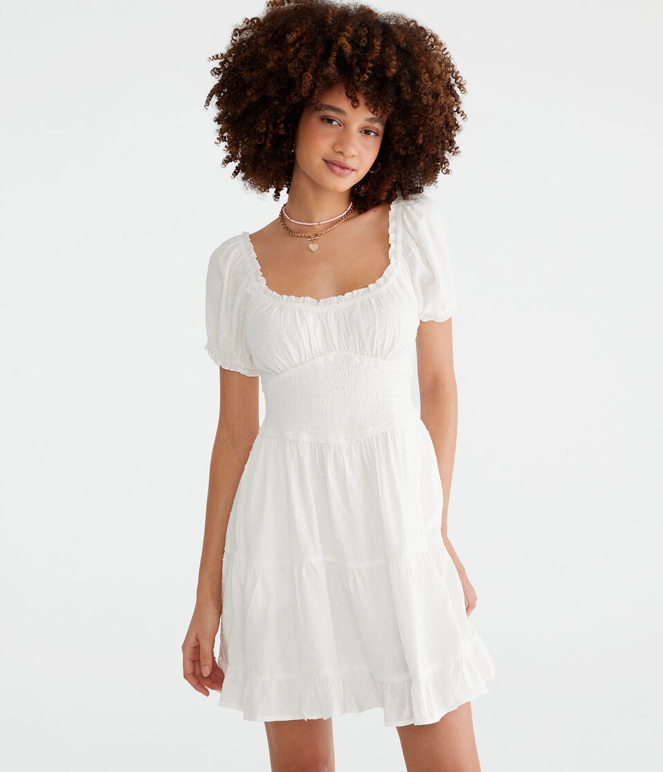 Solid Scoop-Neck Textured Dot Fit & Flare Dress