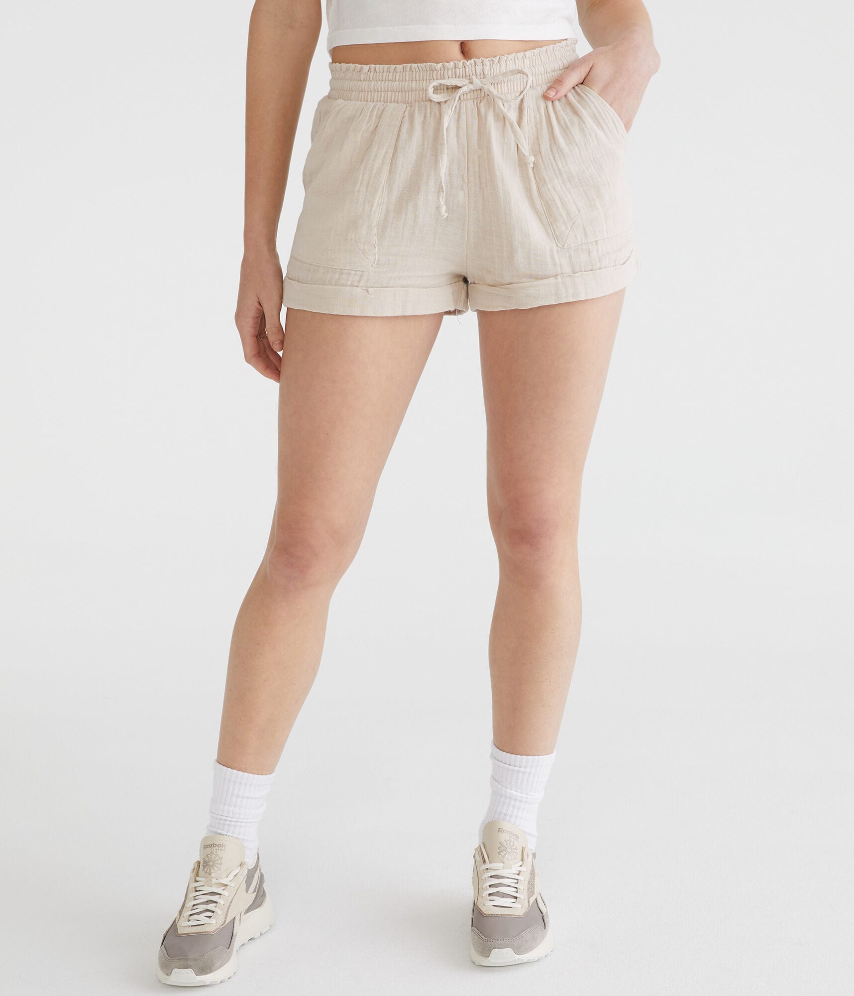 High-Waisted Gauze Shorts