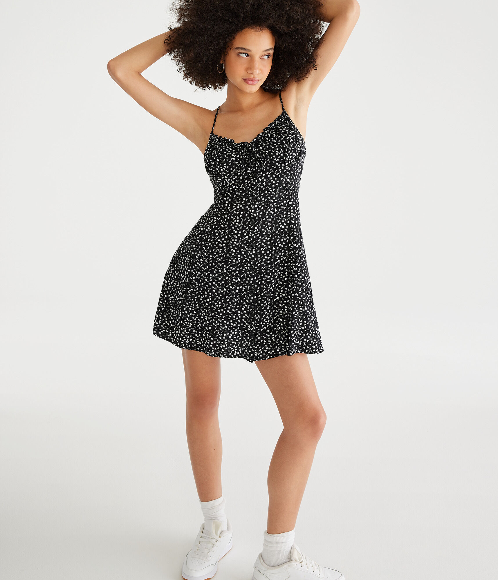 Floral V-Neck Button-Front Mini Dress