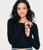 Long Sleeve Ribbed Cropped Shrunken Tee