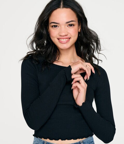 Long Sleeve Ribbed Cropped Shrunken Tee