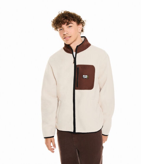 Sherpa Fleece Mock-Neck Jacket