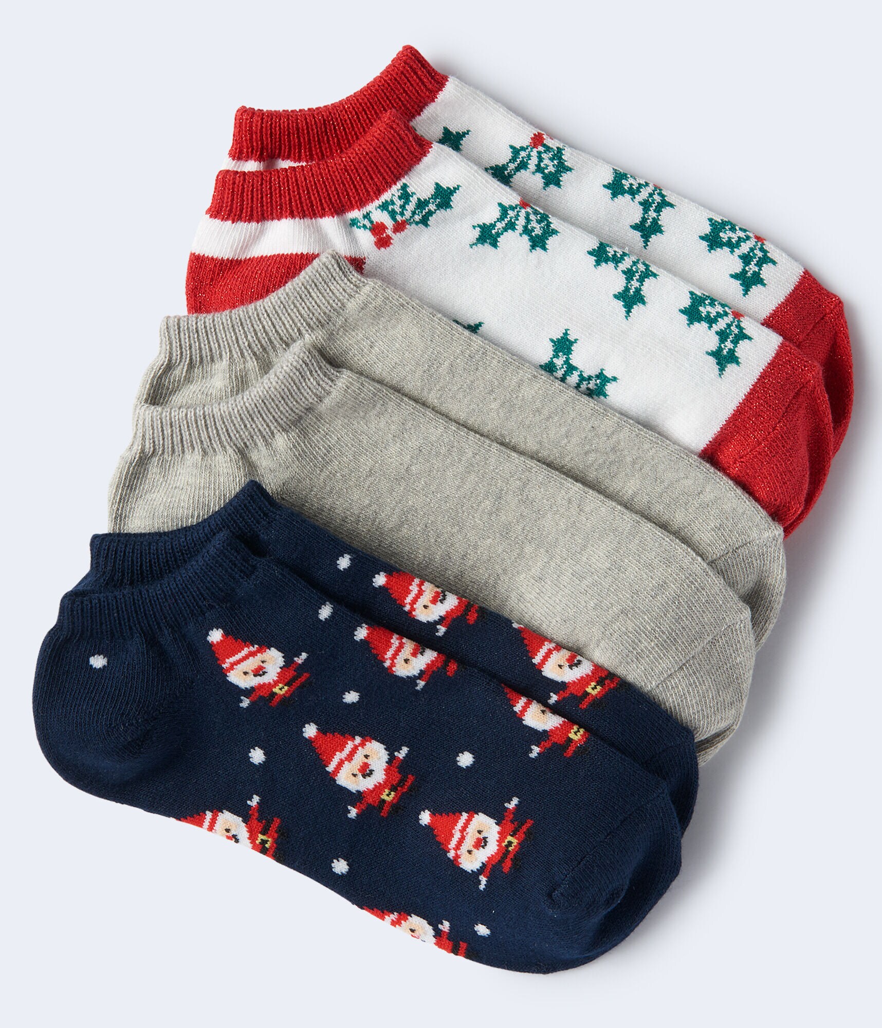 3-Pack Santa, Solid &amp; Holly Ankle Socks