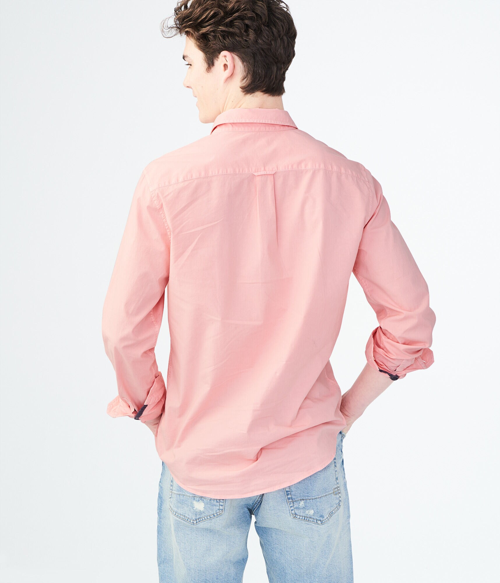 Long Sleeve Solid Stretch Woven Shirt