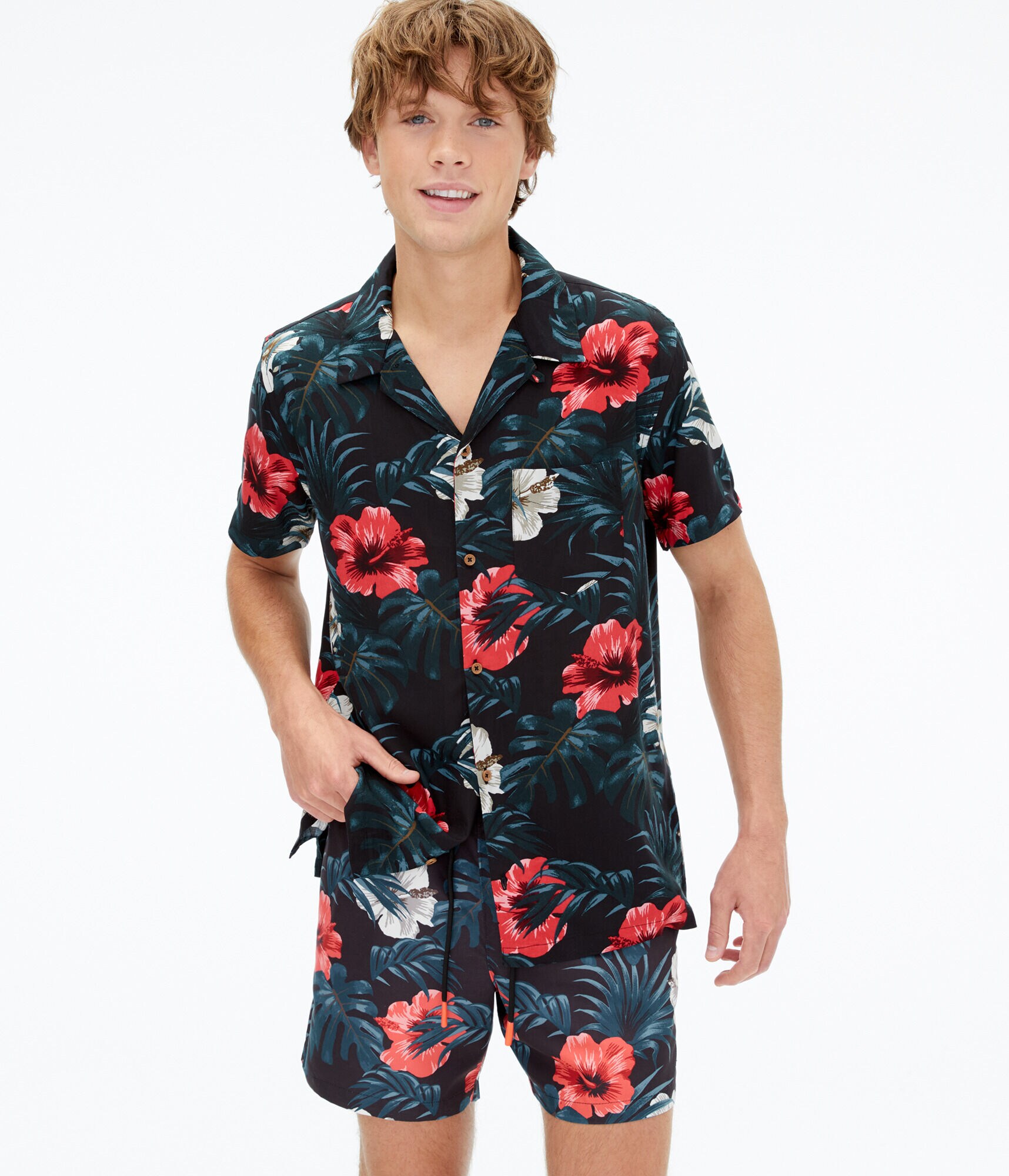 Tropical Floral Button-Down Resort Shirt