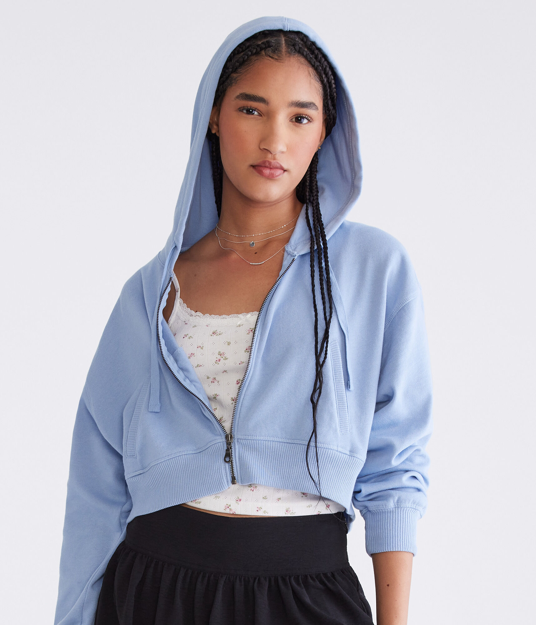 Oversized Cropped Full-Zip Hoodie