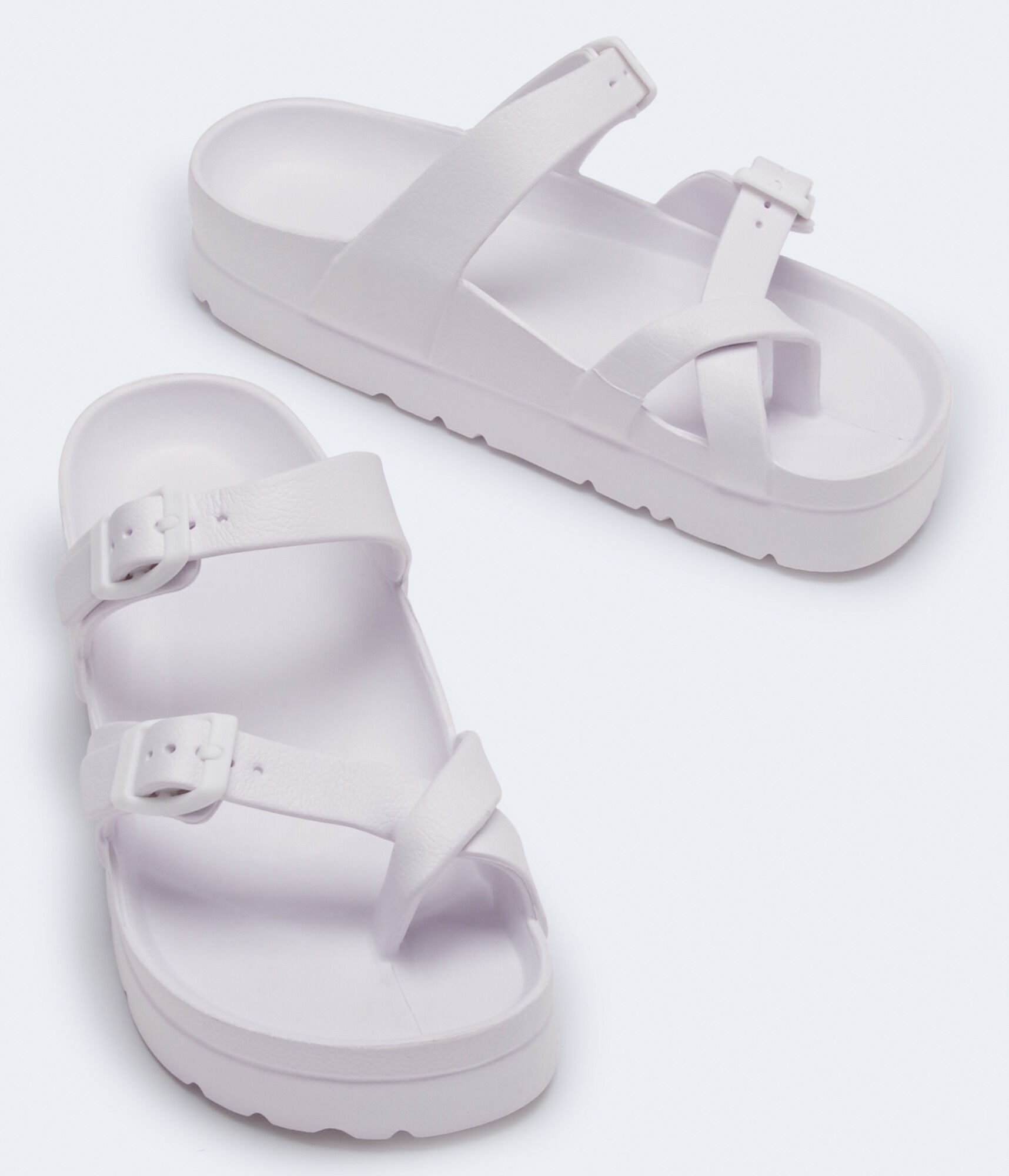 Crisscross Double-Strap Platform Slide Sandal