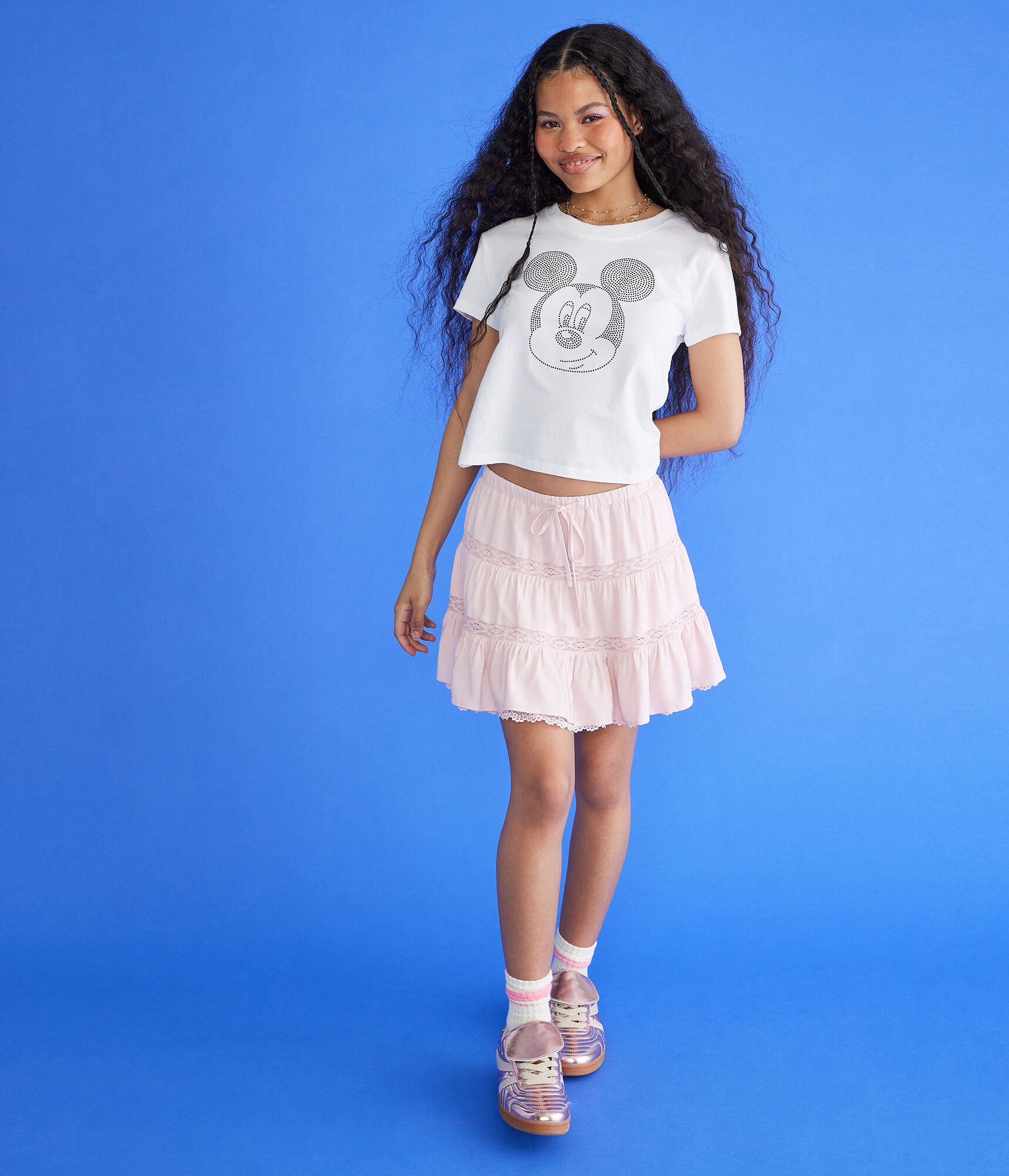 Mickey &amp; Friends | Aero Rhinestone Mickey Mouse Cropped Vintage Fit Graphic Tee