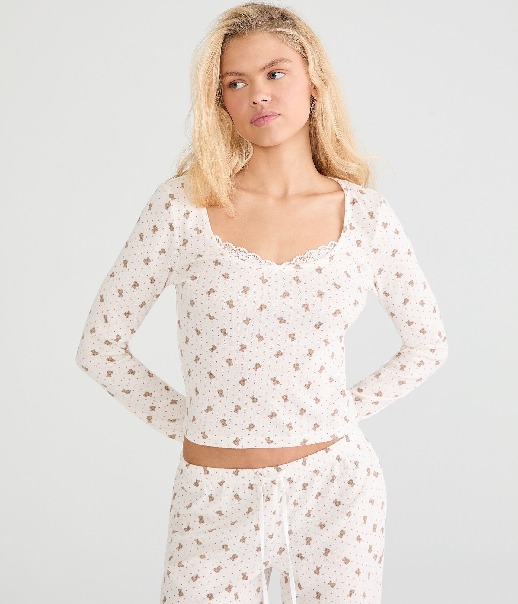 Long Sleeve Teddy Bear Pointelle Sleep Top