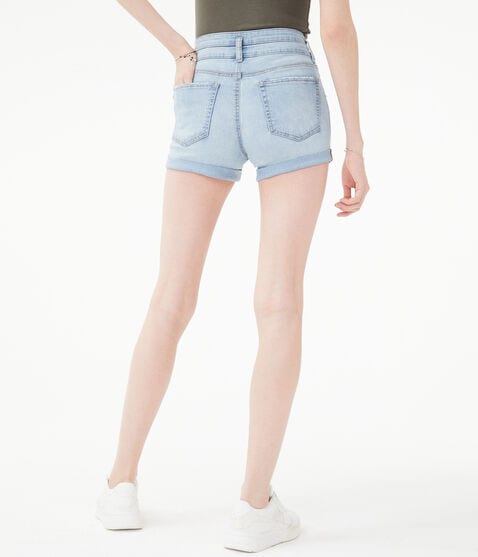 Seriously Stretchy Super High-Rise Triple-Waistband Denim Midi Shorts*** Seriously Stretchy Super High-Rise Triple-Waistband Denim Midi Shorts***