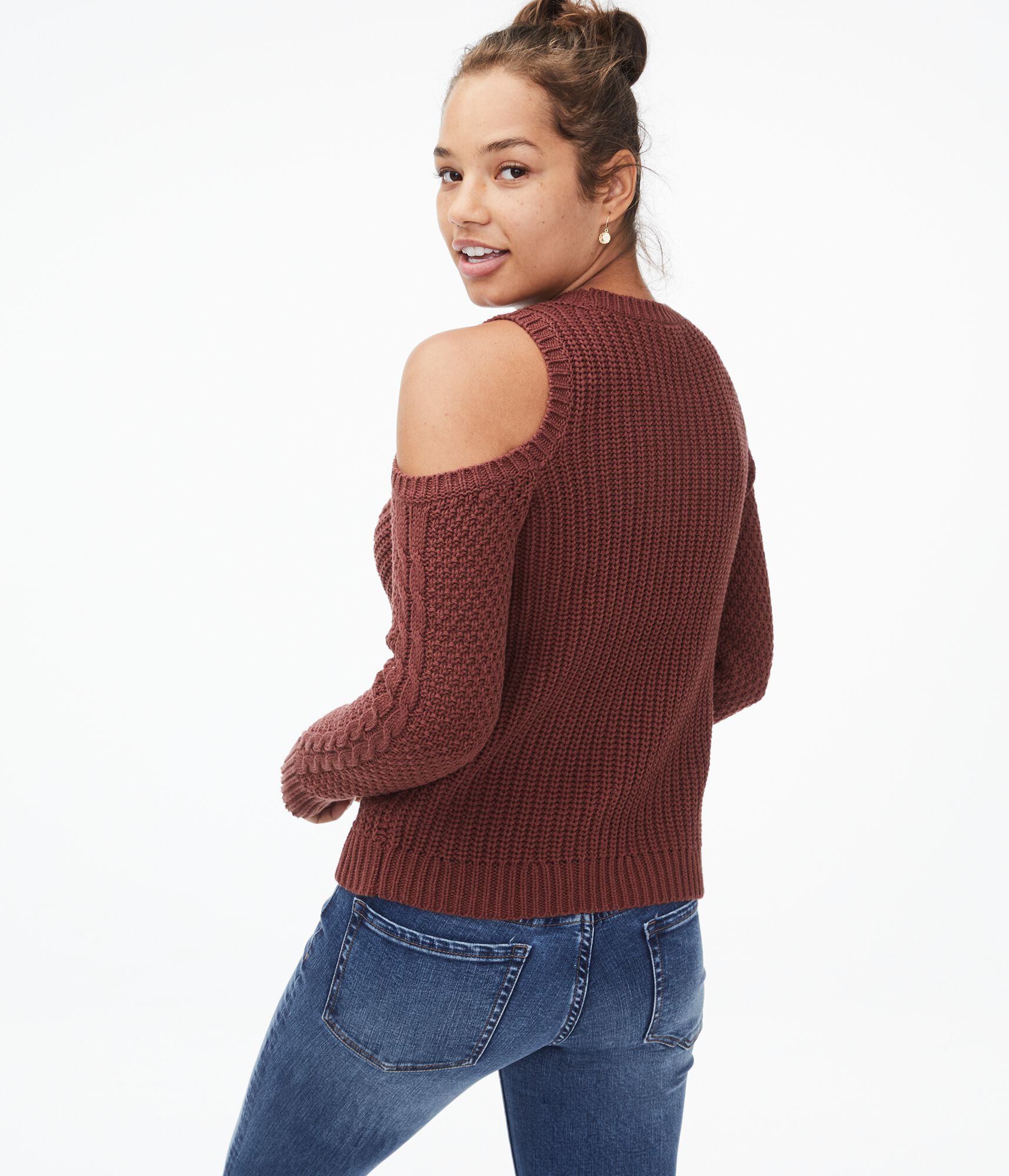 Lace-Up Cold-Shoulder Sweater