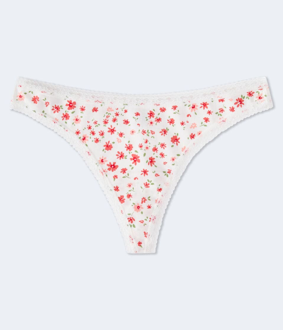 Floral Lace-Trim Thong