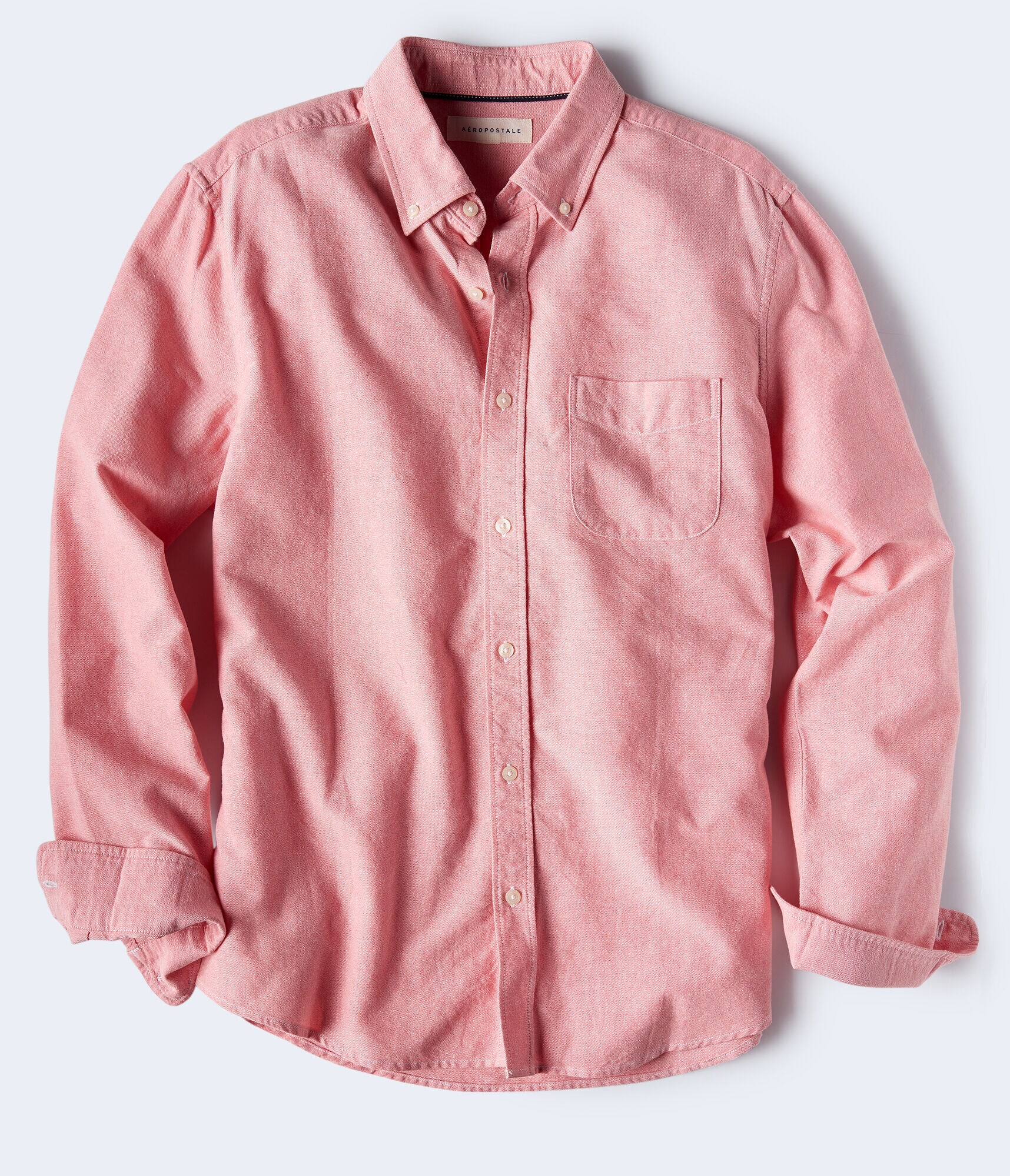 Long Sleeve Solid Oxford Woven Shirt***