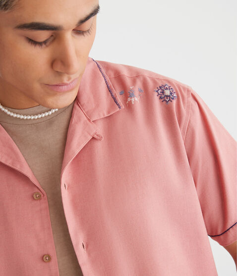 Floral Border Boxy Linen Camp Shirt Floral Border Boxy Linen Camp Shirt