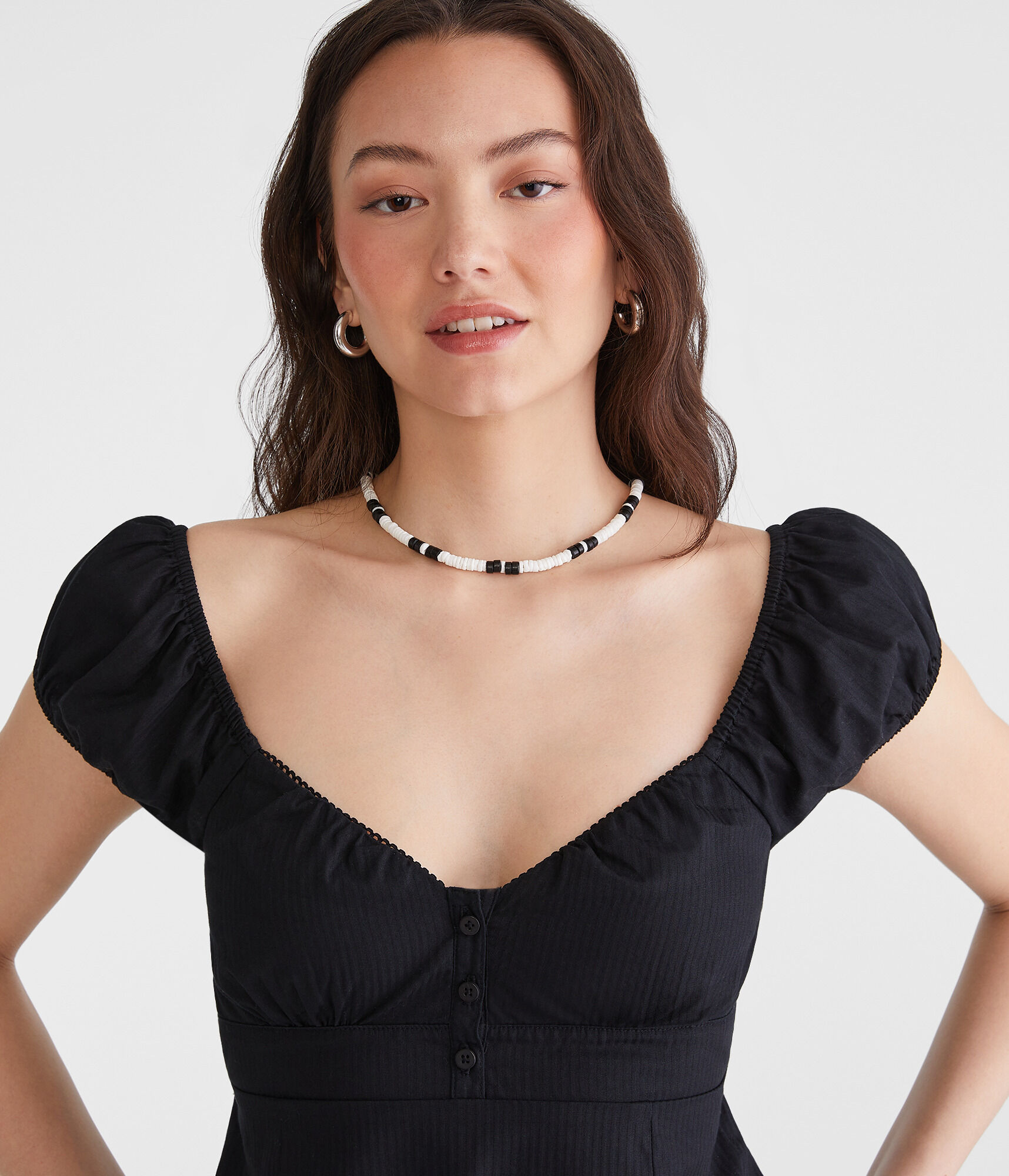 Tonal Stripe V-Neck Babydoll Top