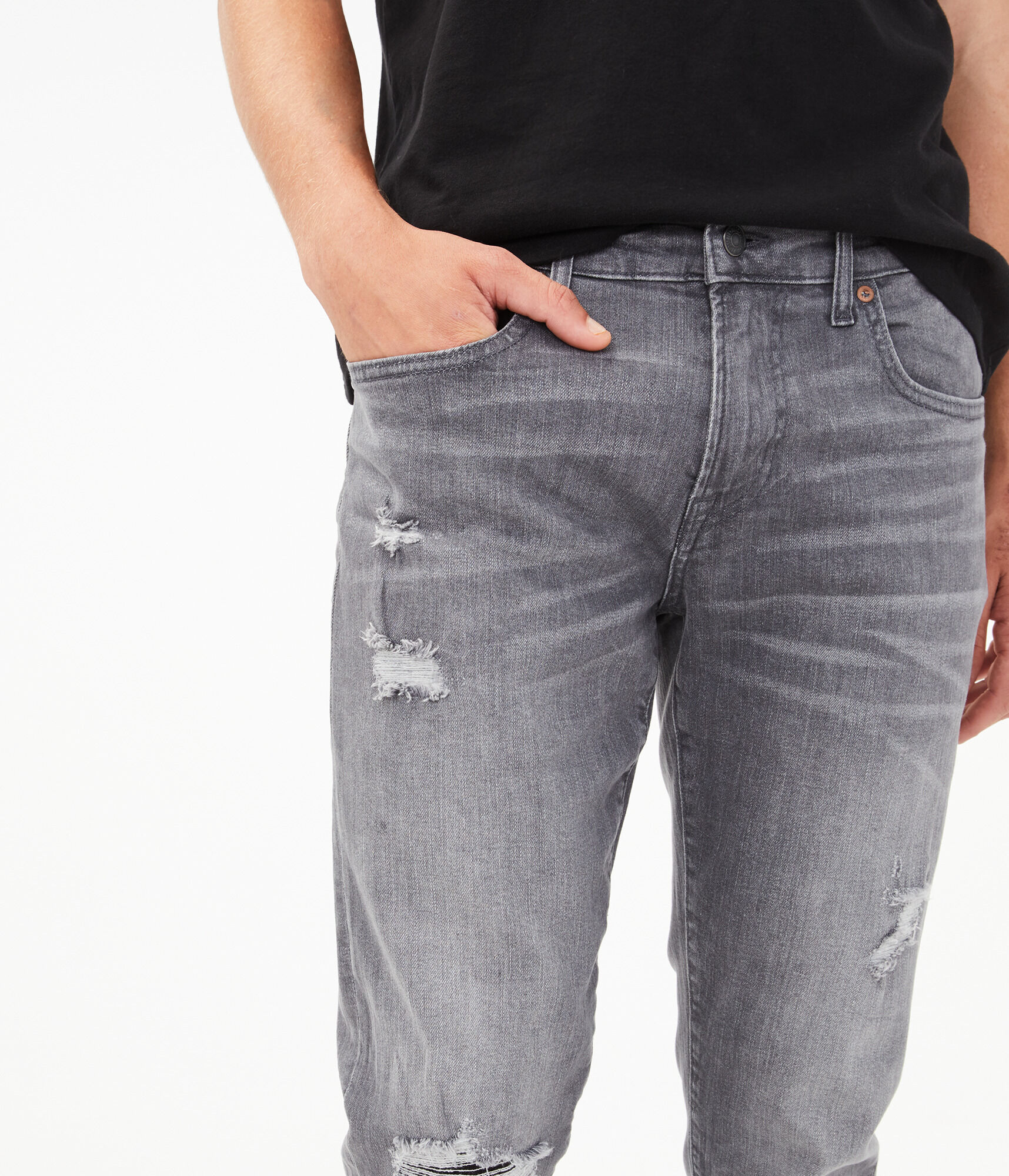 Slim Grey Wash Destroyed Stretch Jean
