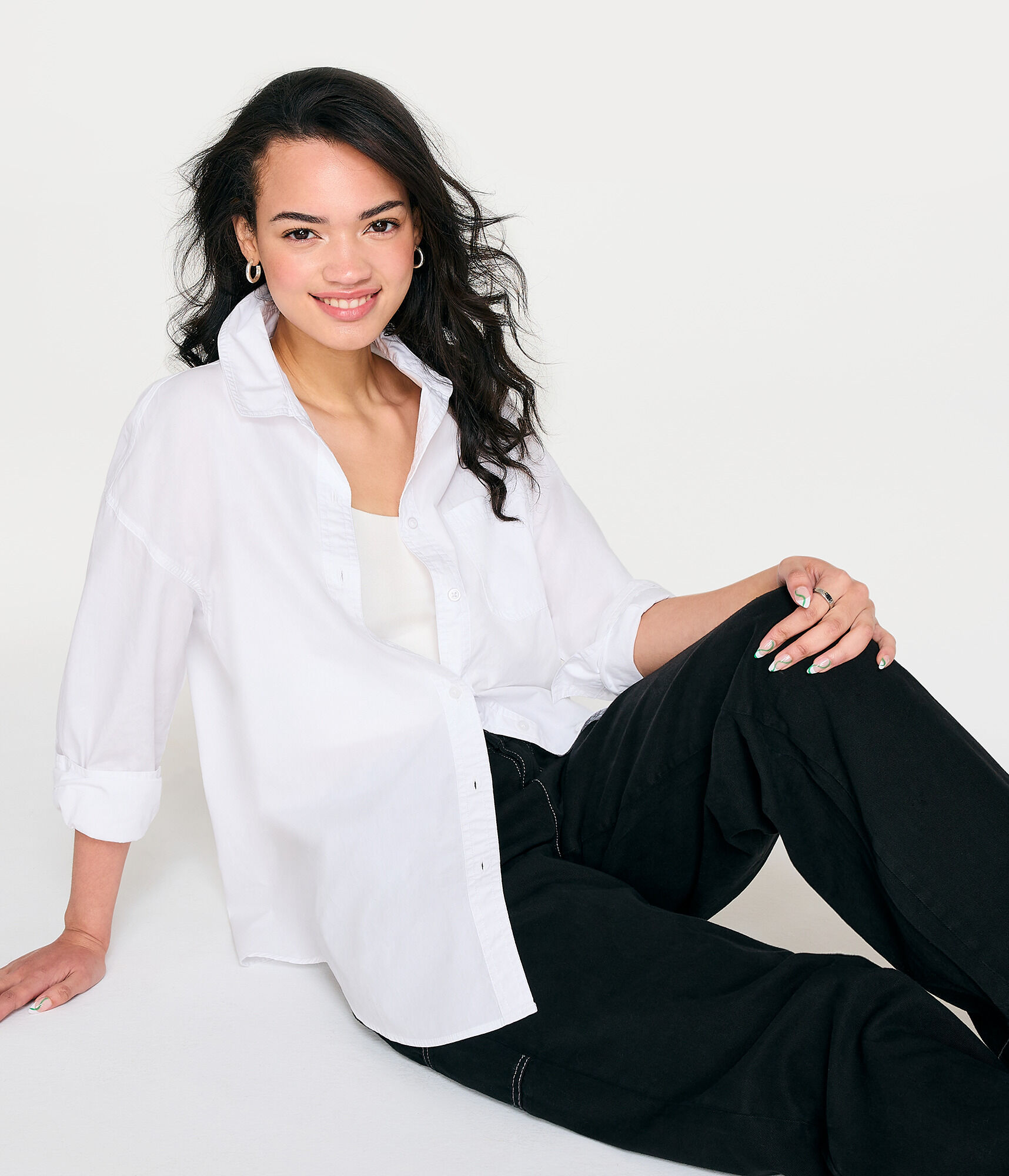 Long Sleeve Oversized Poplin Button-Down Shirt