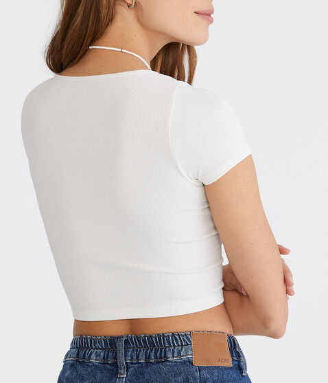 Seriously Soft Cropped Notch-Neck Tee
