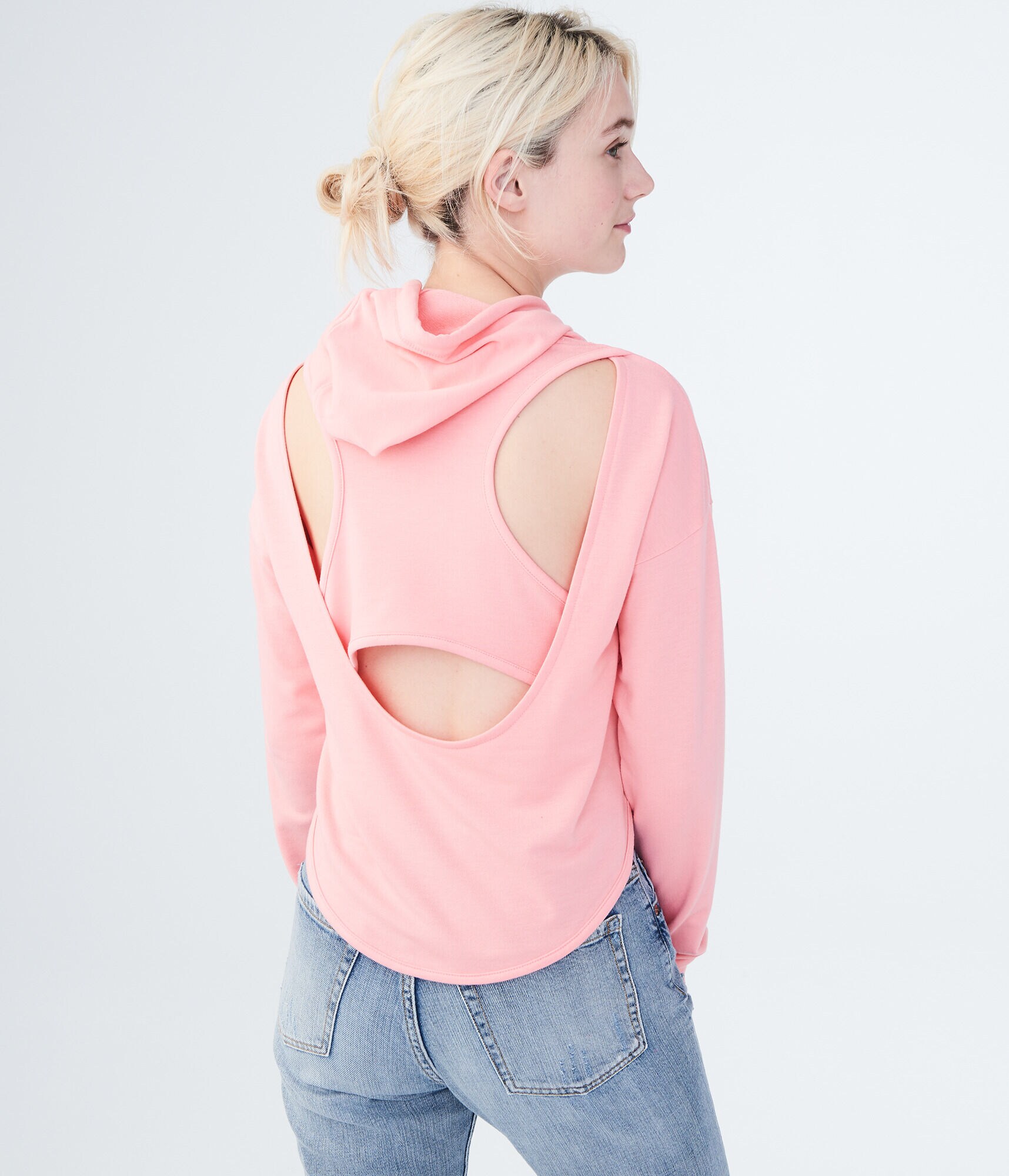 LLD Solid Cutout-Back Pullover Hoodie