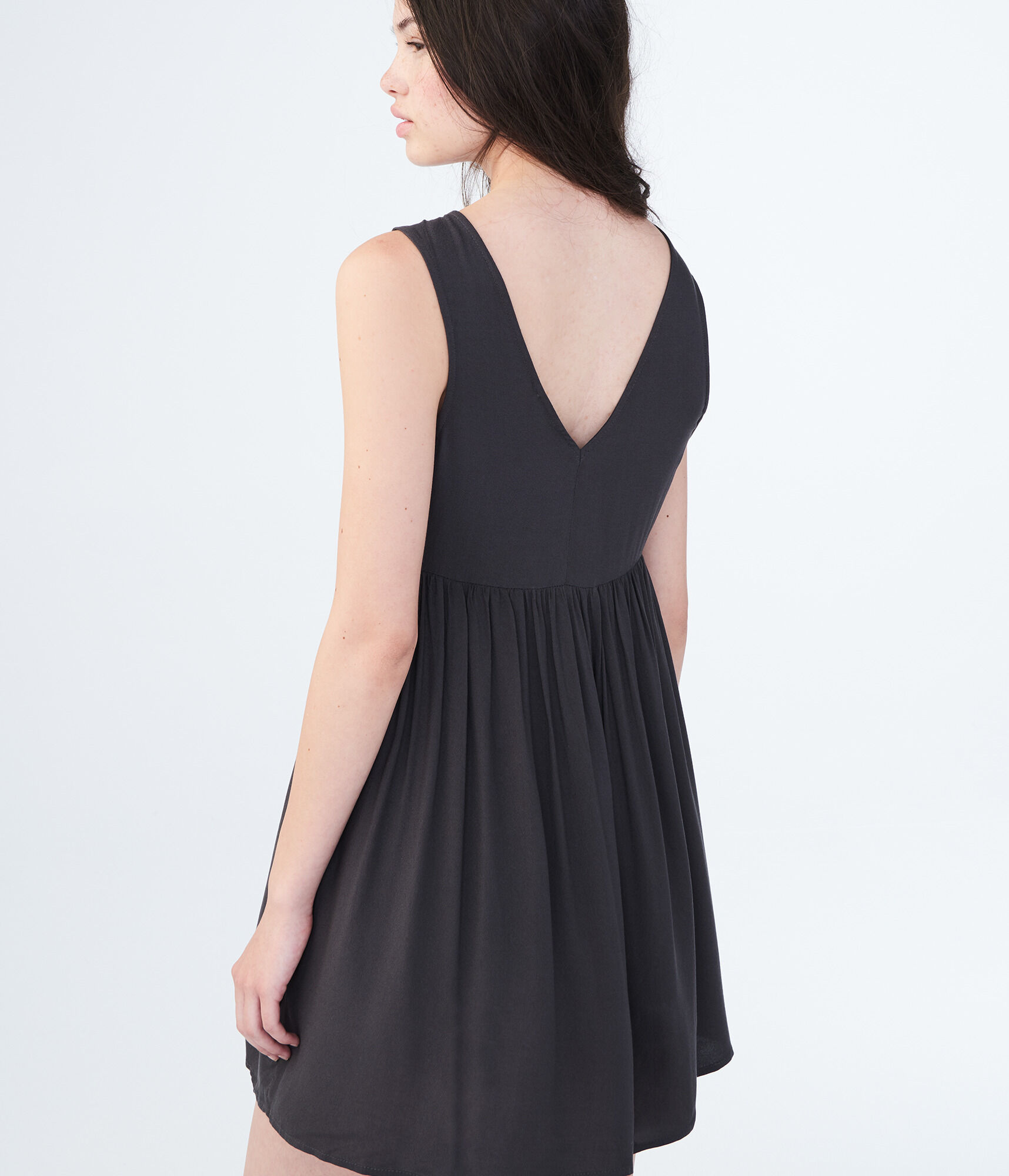 Solid Lace-Up Embroidered Fit &amp; Flare Dress