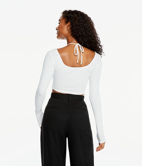 Long Sleeve Seriously Soft Convertible Tie Crop Top