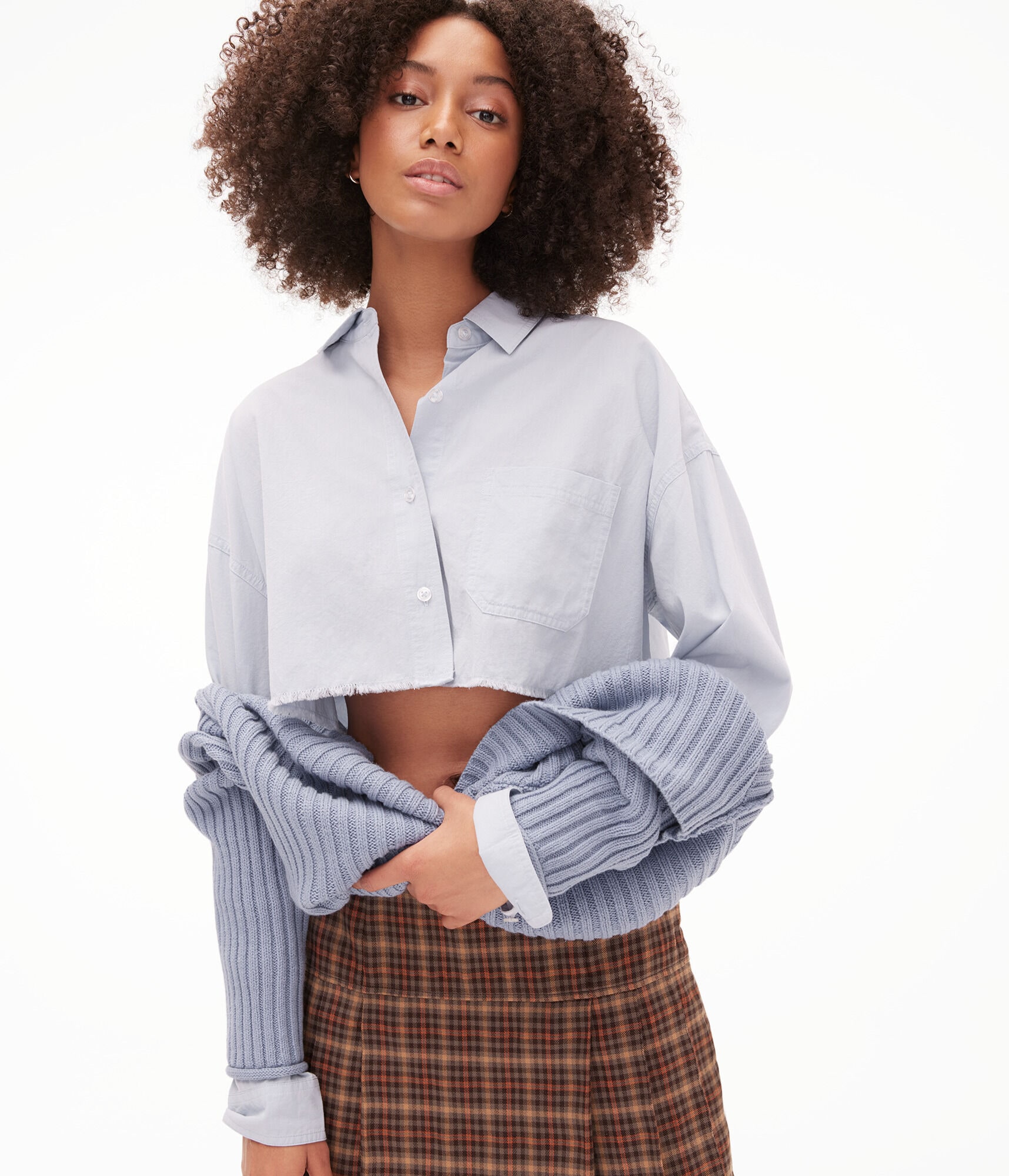Poplin Cropped Button-Down Shirt