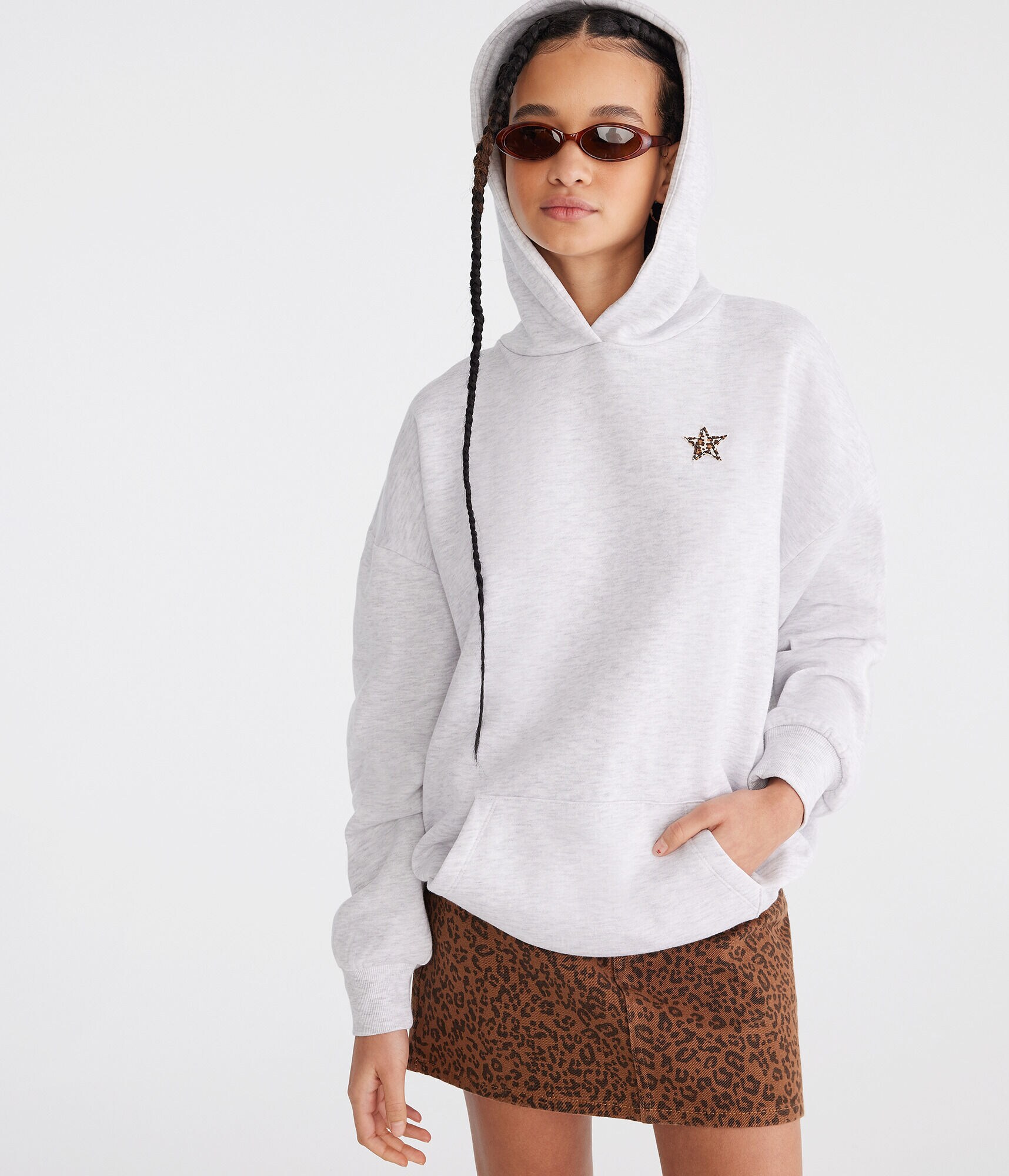 Leopard Star Oversized Pullover Hoodie