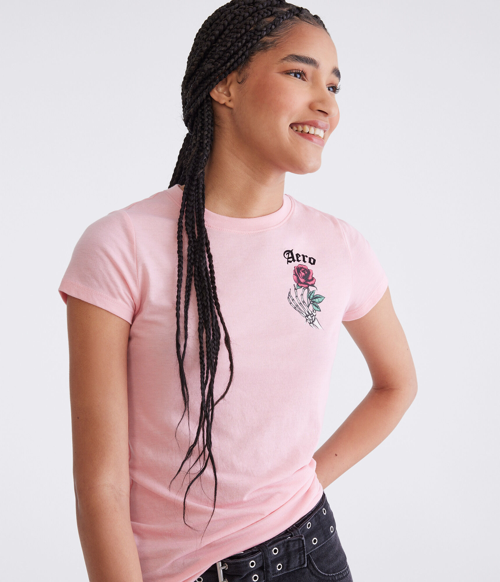 Aero Skeleton Rose Flocked Graphic Tee