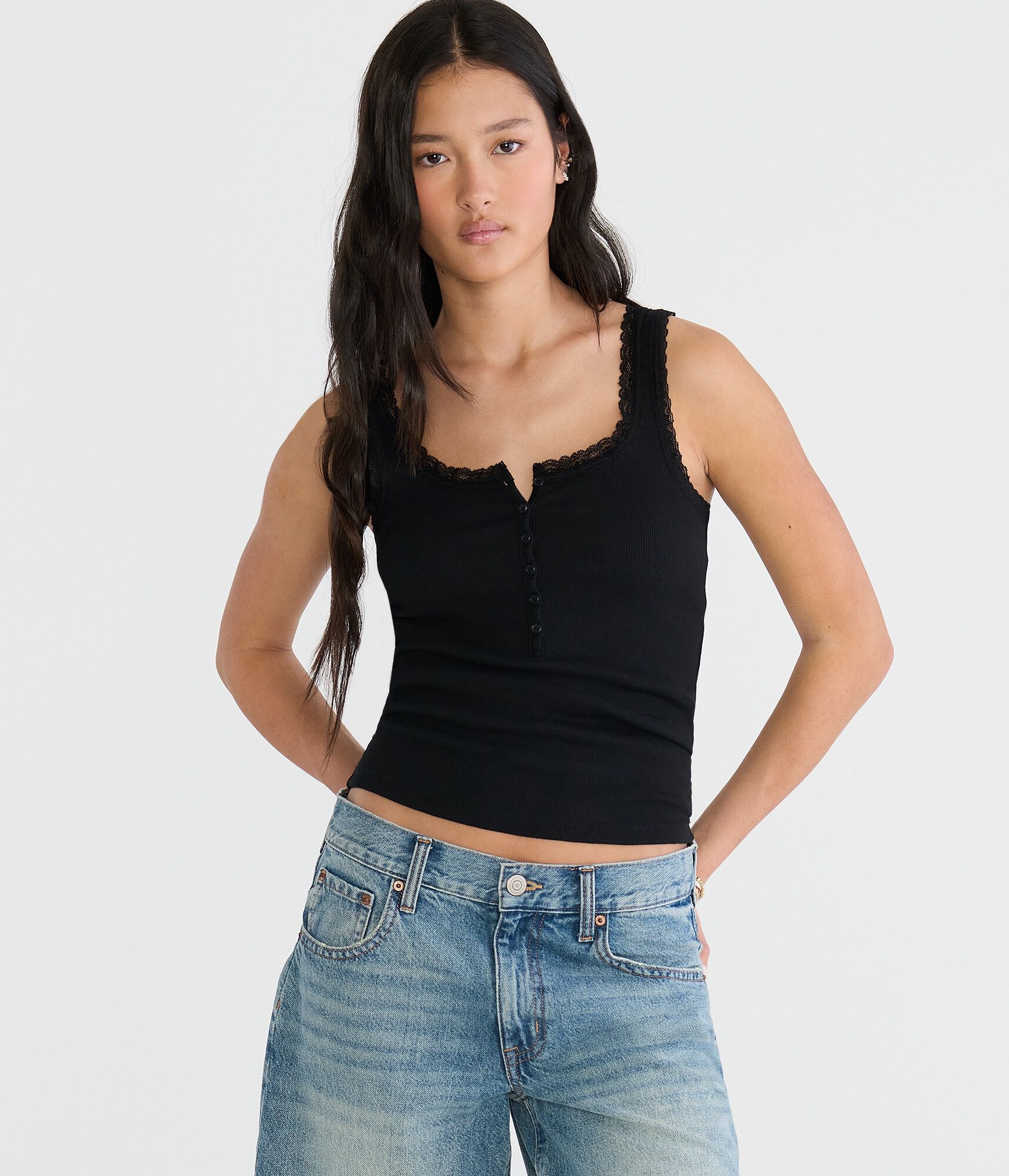 Seriously Soft Lace-Trim Henley Cami