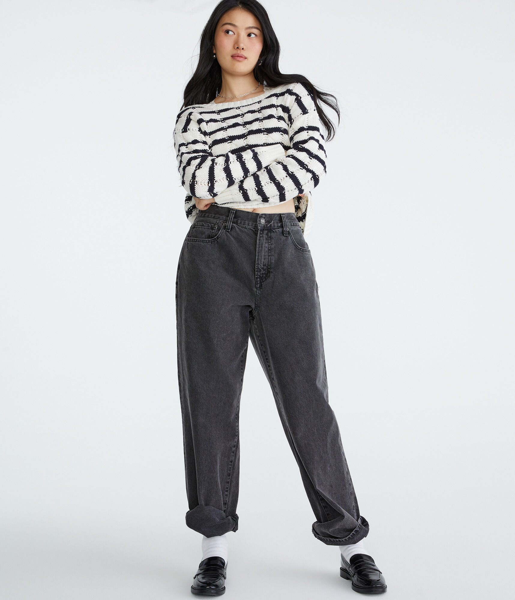 Wear 2 Ways Striped Oversized Cable Sweater