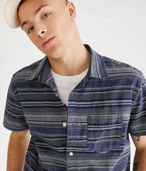 Horizontal Stripes Relaxed Hemp Button-Down Shirt Horizontal Stripes Relaxed Hemp Button-Down Shirt
