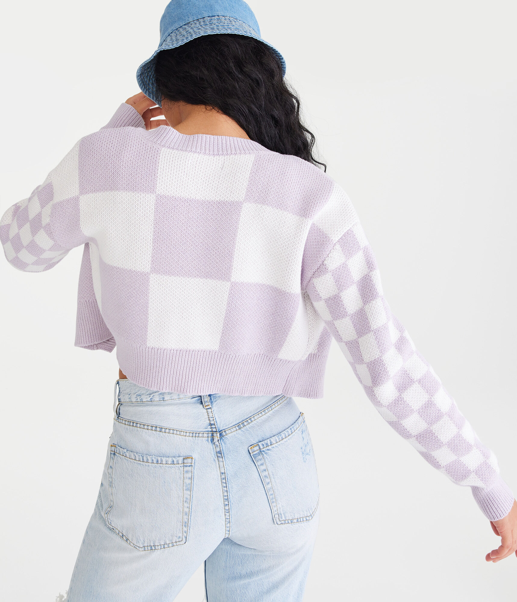Checkered Cropped Cardigan