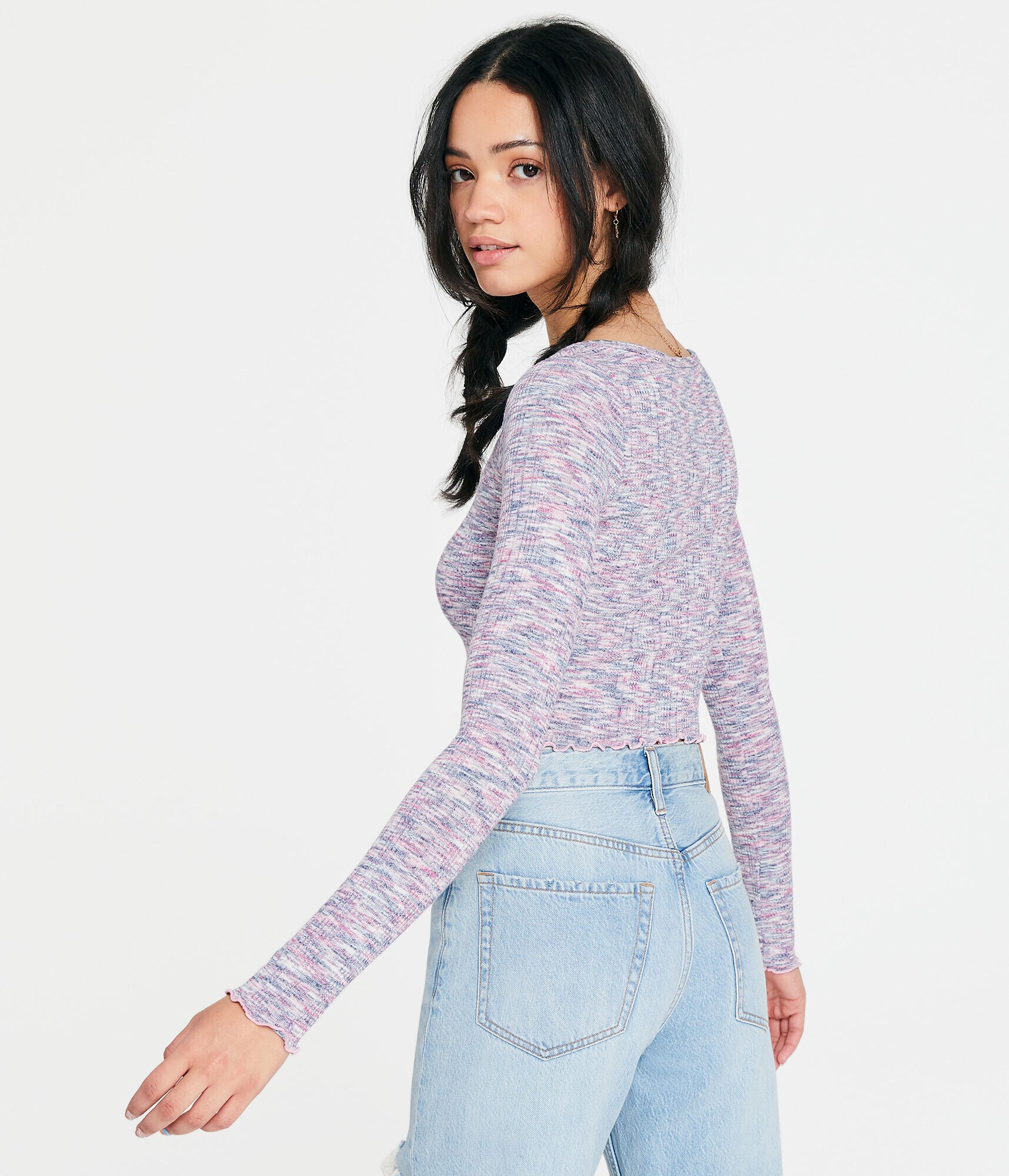 Long Sleeve Space-Dye Cropped Shrunken Tee
