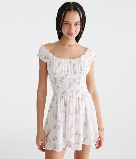 Floral Clip Dot Off-The-Shoulder Romper Floral Clip Dot Off-The-Shoulder Romper