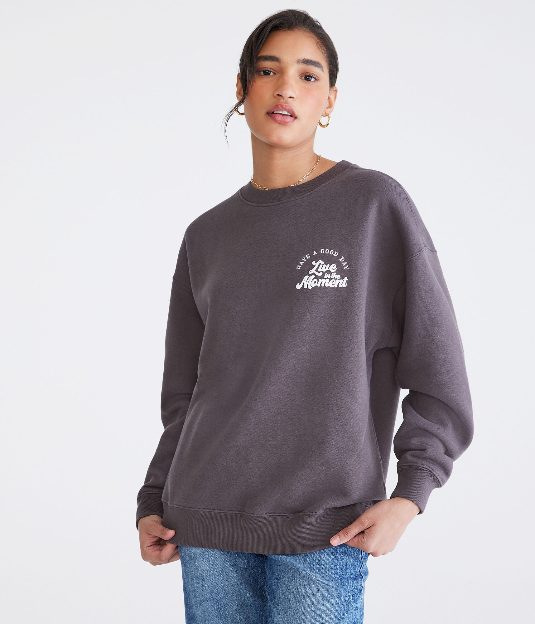 Live In The Moment Oversized Crew Sweatshirt