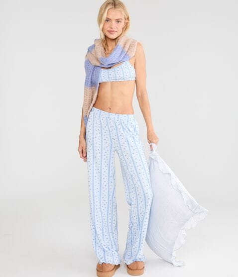 Floral Stripe Pointelle Straight Leg Sleep Pants Floral Stripe Pointelle Straight Leg Sleep Pants