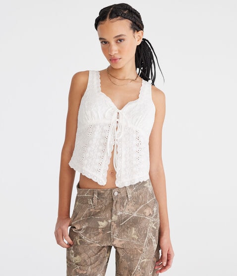 Eyelet Tie-Front Flyaway Tank Eyelet Tie-Front Flyaway Tank