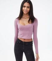 Long Sleeve Seamed Cup Bodycon Crop Top