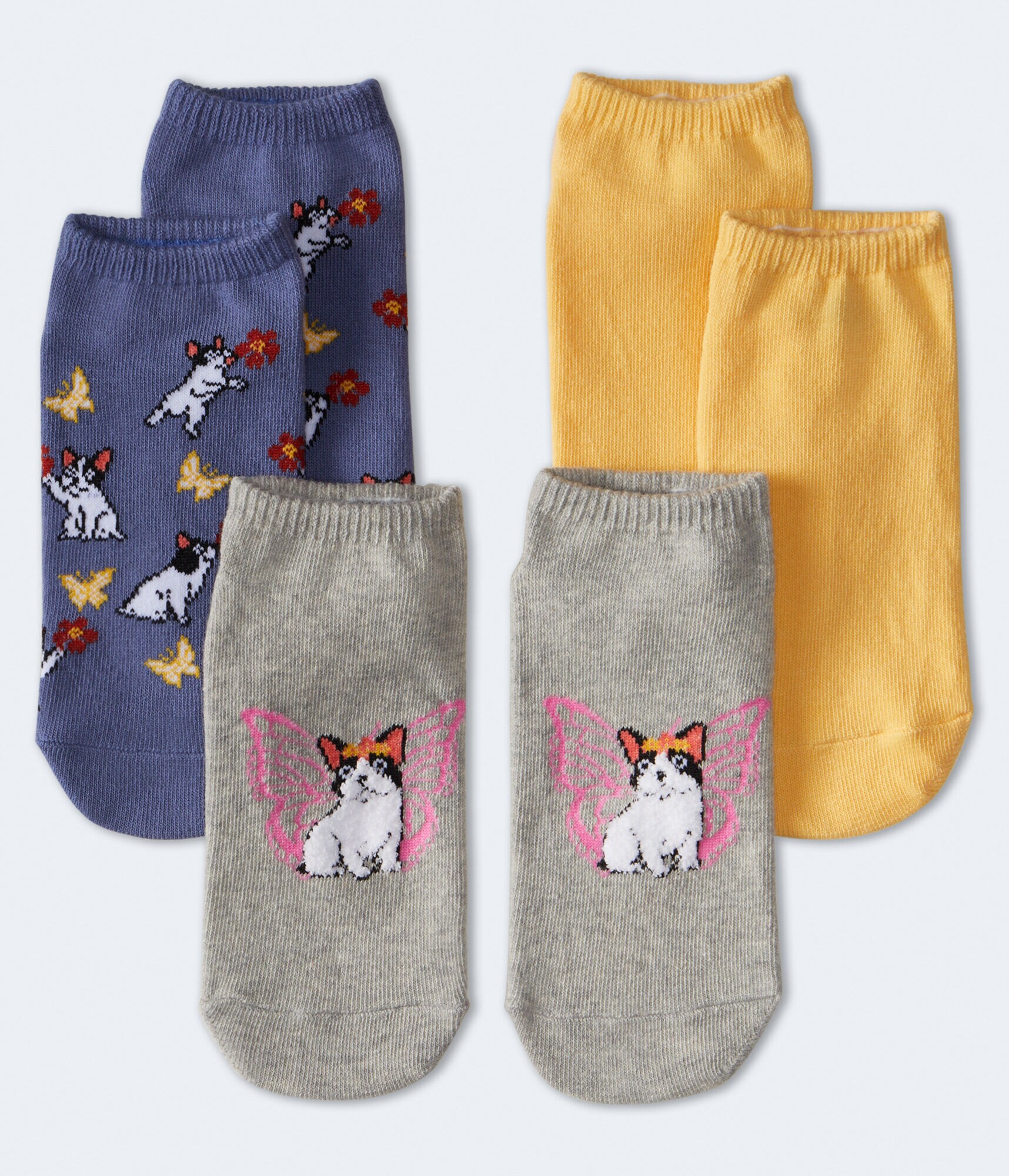 Bulldog Butterfly Ankle Sock 3-Pack