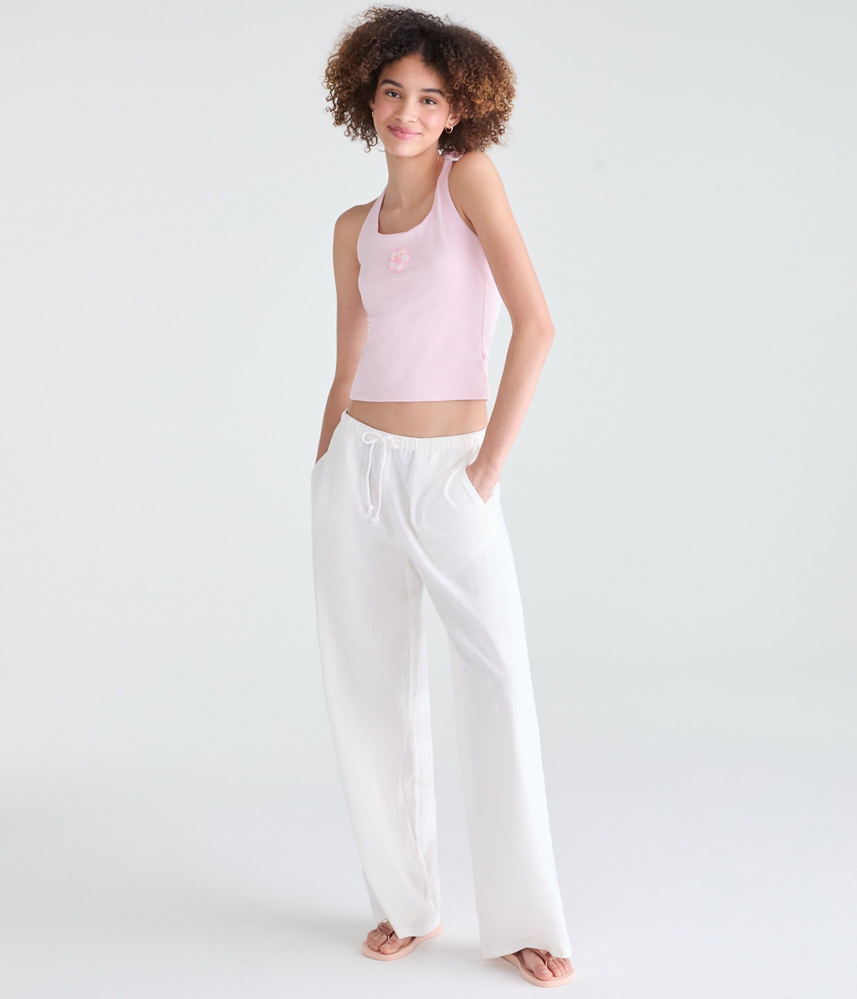 Low-Rise Drawstring Linen Pants