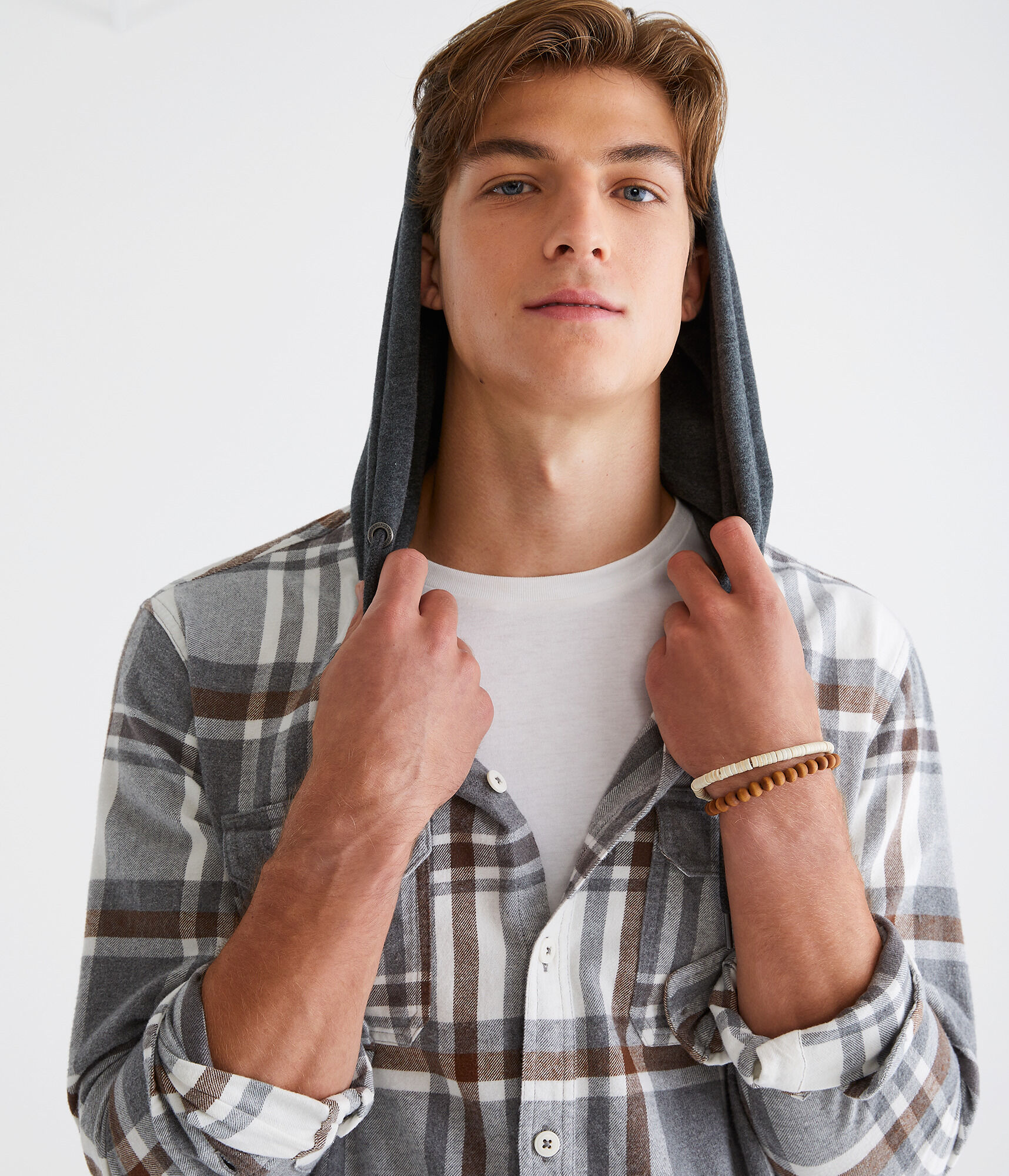 Long Sleeve Plaid Hooded Flannel Shirt
