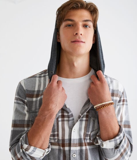 Long Sleeve Plaid Hooded Flannel Shirt