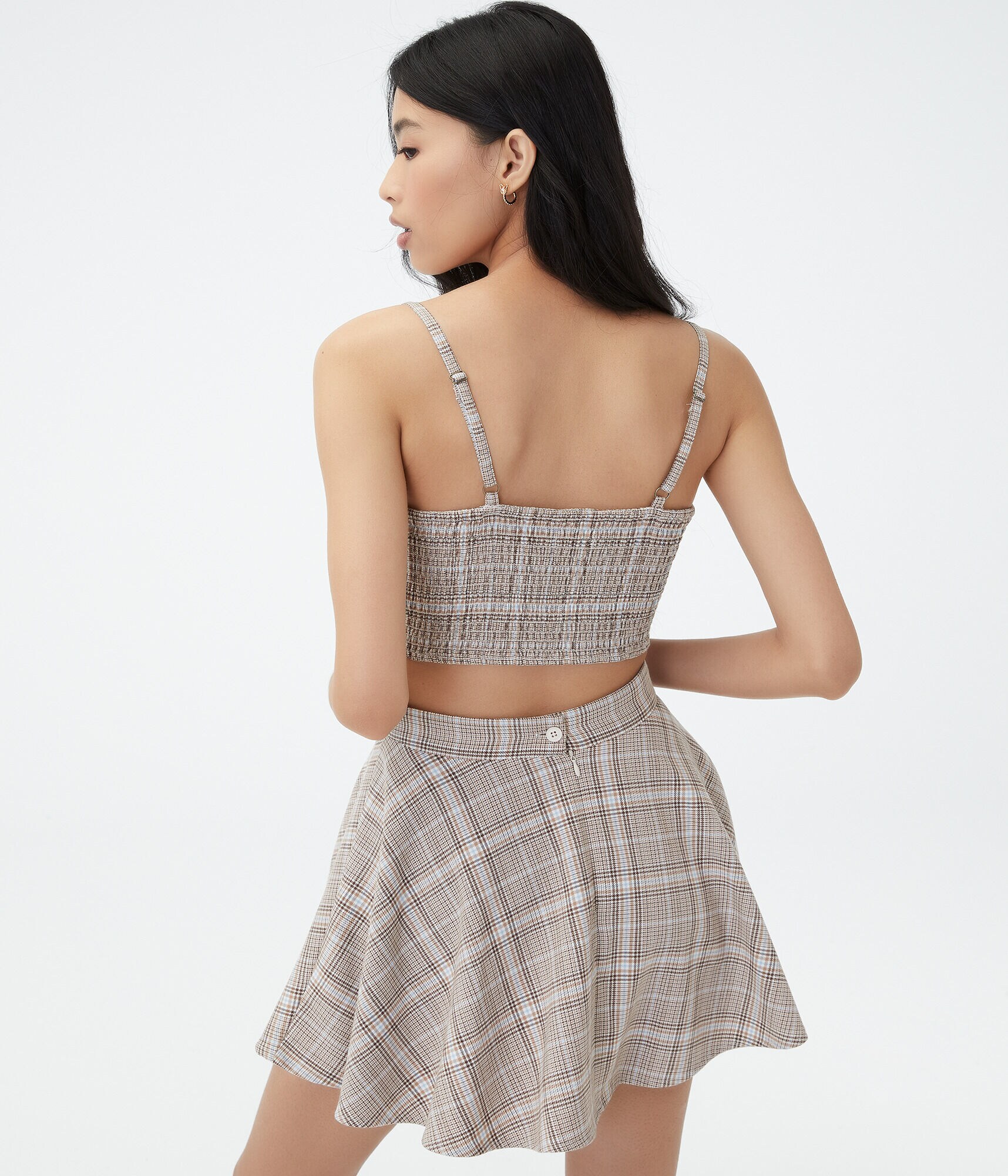 Plaid Square-Neck Crop Top
