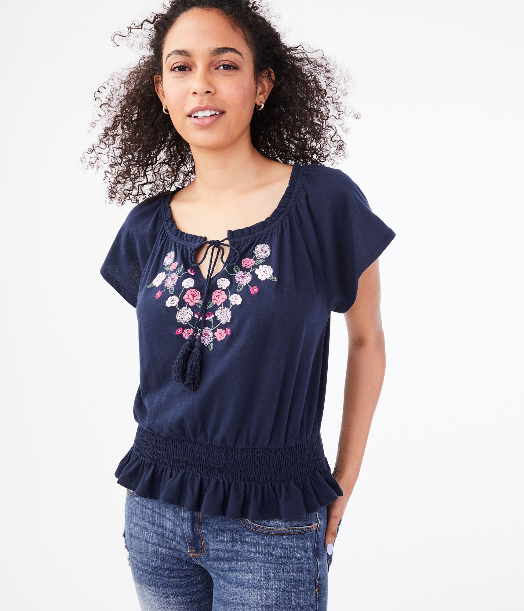 Embroidered Peasant Top