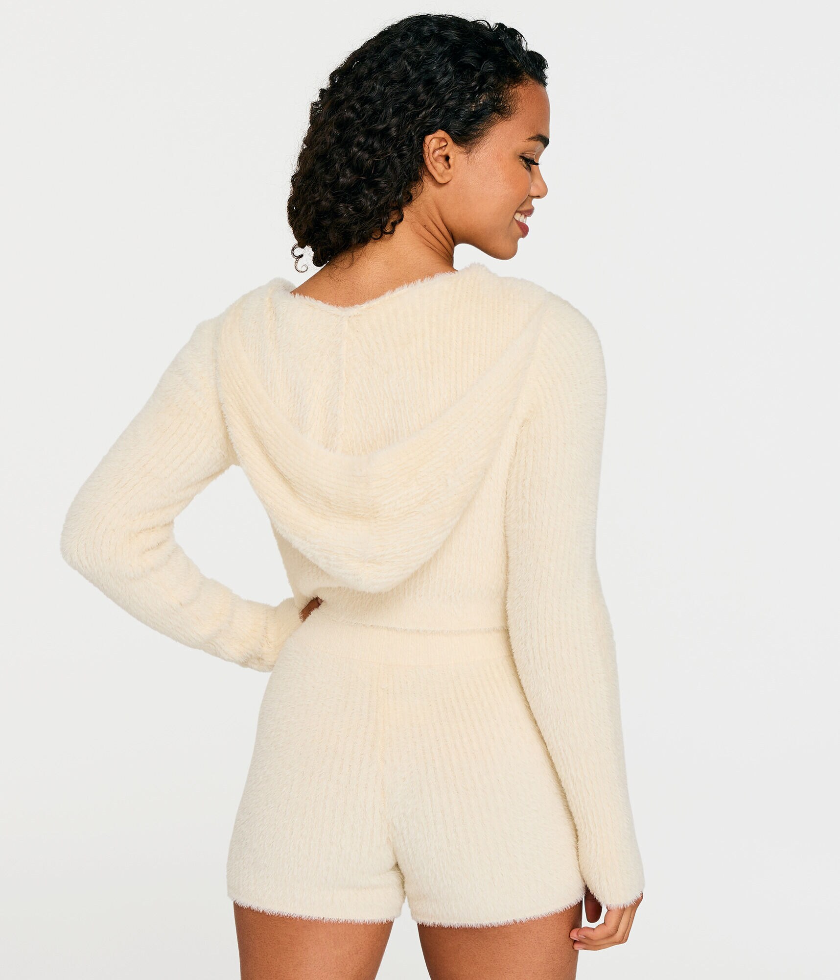 Fuzzy Cropped Full-Zip Hoodie