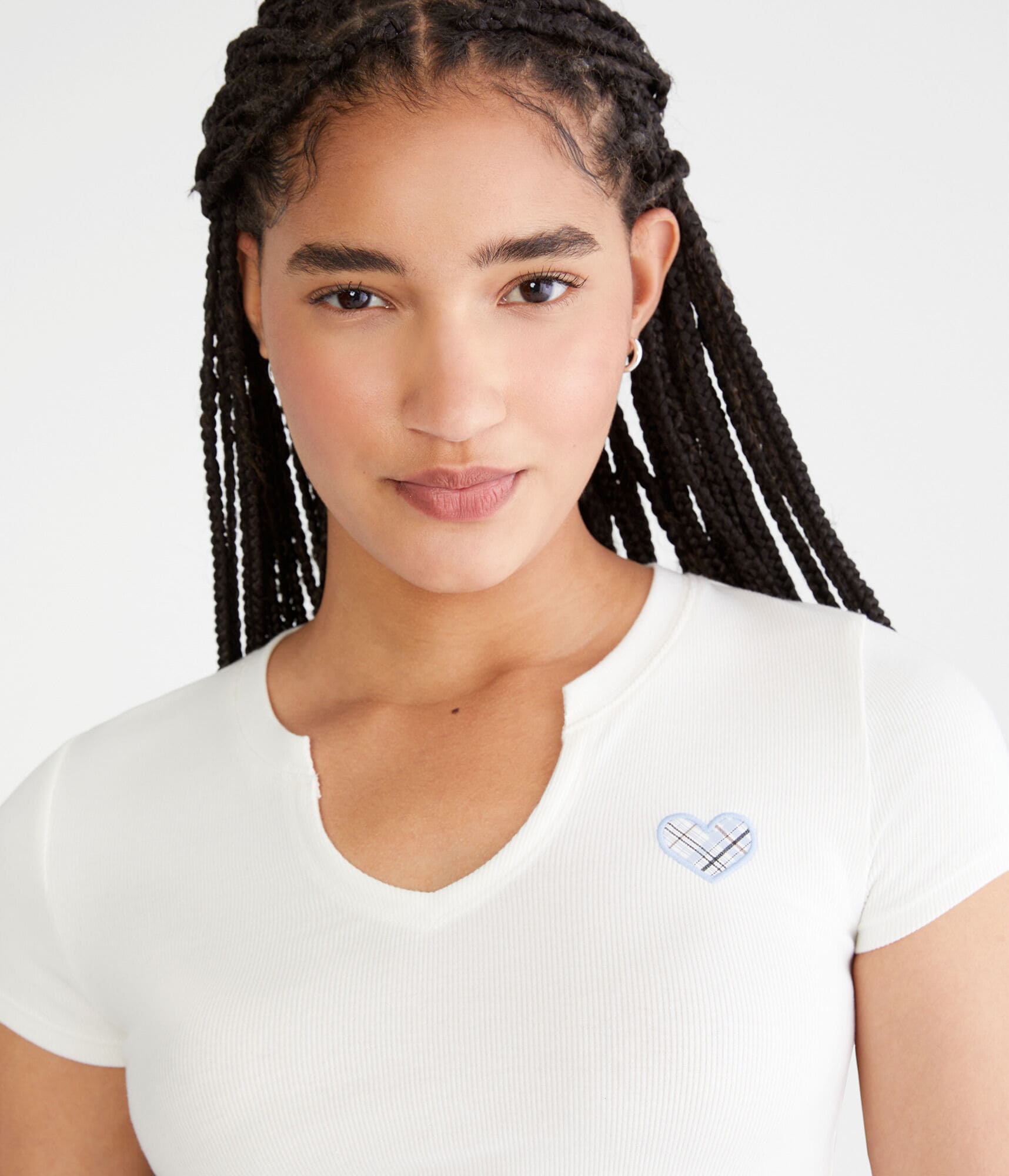 Seriously Soft Plaid Heart Notch-Neck Baby Tee