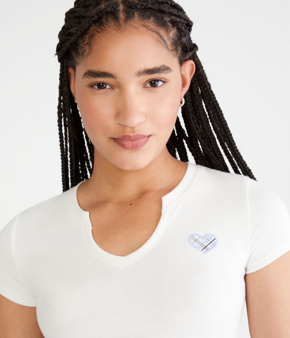 Seriously Soft Plaid Heart Notch-Neck Baby Tee