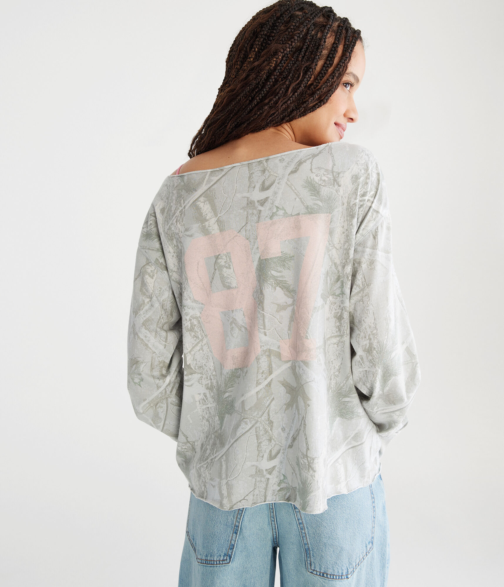 Long Sleeve Seriously Soft NYC Camo Off-The-Shoulder Tee
