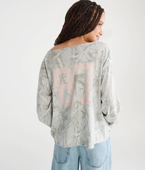 Long Sleeve Seriously Soft NYC Camo Off-The-Shoulder Tee